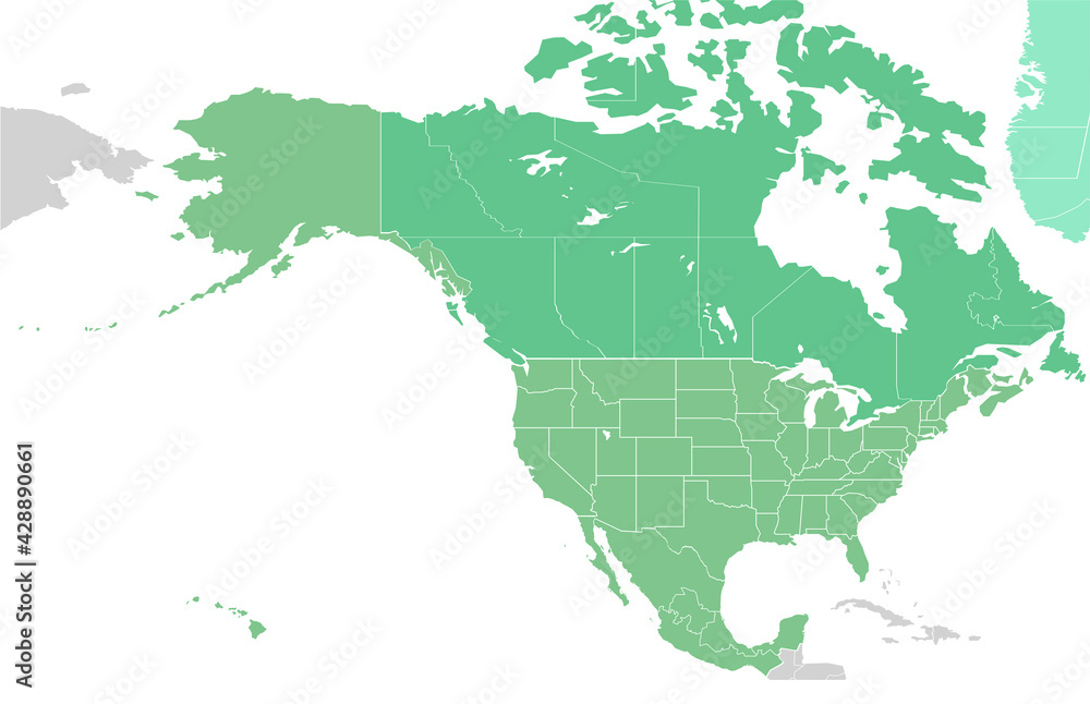 North America countries border map.
vector map of U.S. and Canada, Mexico.