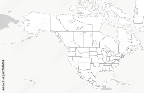 North America countries border map. vector map of U.S. and Canada, Mexico.