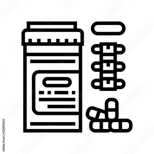 pain reliever pills scoliosis line icon vector. pain reliever pills scoliosis sign. isolated contour symbol black illustration
