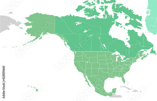 North America countries border map.
vector map of U.S. and Canada, Mexico.