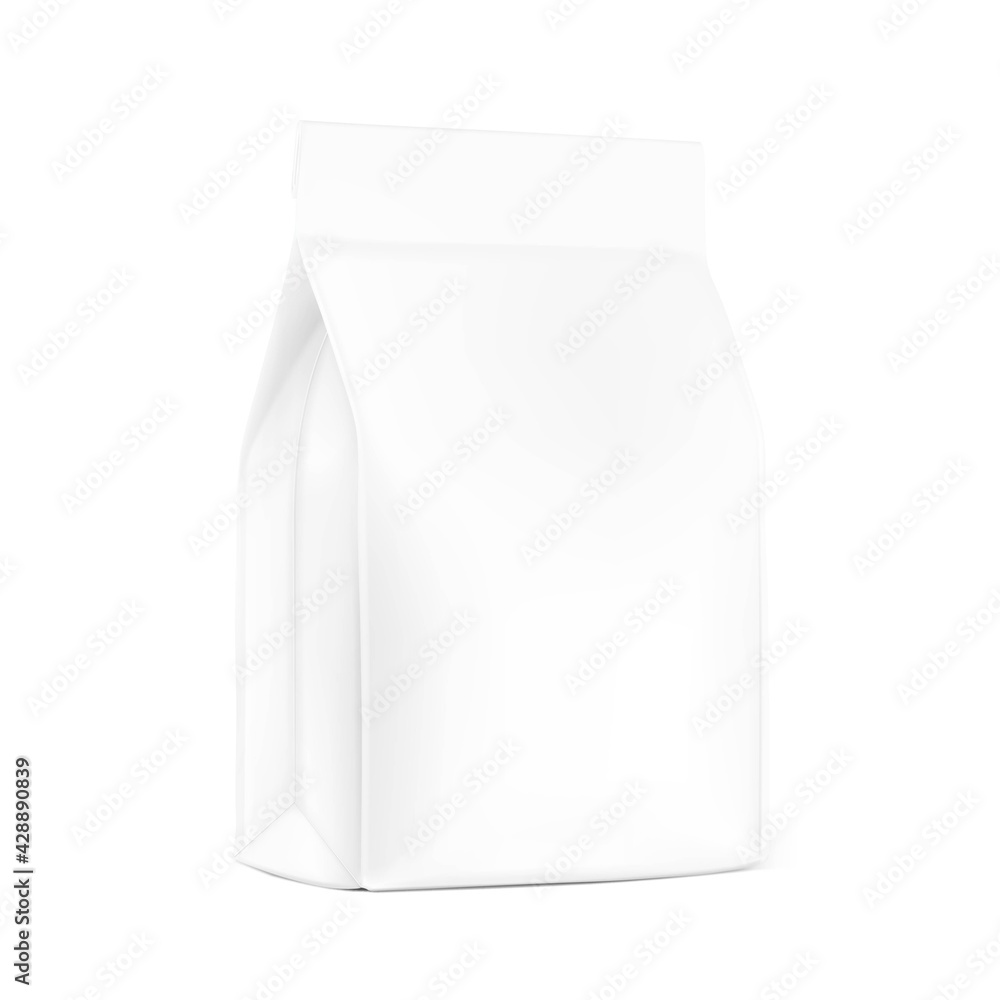 Realistic food bag isolated on white background. Front view. Vector illustration. Can be use for template your design, presentation, promo, ad. EPS 10. Realistic food bag isolated on white background. Front view. Vector illustration. Can be use for template your design, presentation, promo, ad. EPS 10.