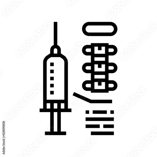 injection scoliosis treat line icon vector. injection scoliosis treat sign. isolated contour symbol black illustration