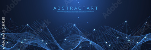 Digital network connection abstract background. Artificial intelligence and engineering technology. Big Data visualization. Global networks, Lines plexus, minimal array. Vector illustration.