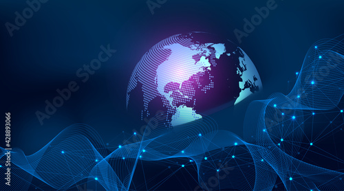 Business global network connection. World map point and line composition concept of global business. Global internet technology. Big data visualization. Vector illustration.