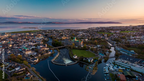 Aerial view of Galway city during sunset