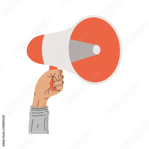 protester hand with megaphone