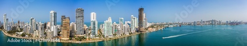 The Cartagena modern city and cargo port aerial panorama view Colombia