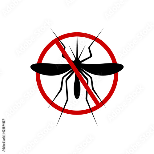Stop mosquito icon. Anti gnat forbidden sign for insect spray killer repellent isolated on white background. Vector flat illustration.