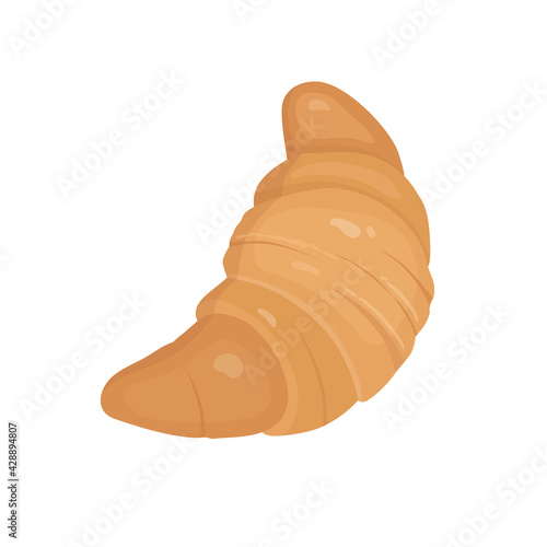 Fresh delicious croissant isolated on white background. Realistic drawing of tasty baked product or sweet homemade pastry for breakfast. Colorful hand drawn vector illustration in real style.