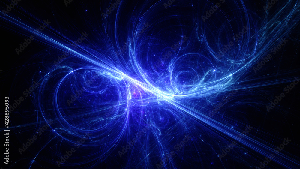 Fototapeta premium Abstract background, smooth multicolored lines on a black background.