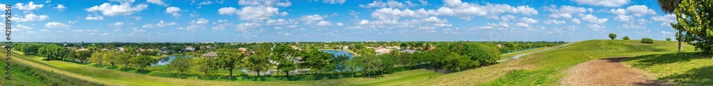 Ultrawide panorama from a hilltop at Vista View Park - Davie, Florida, USA
