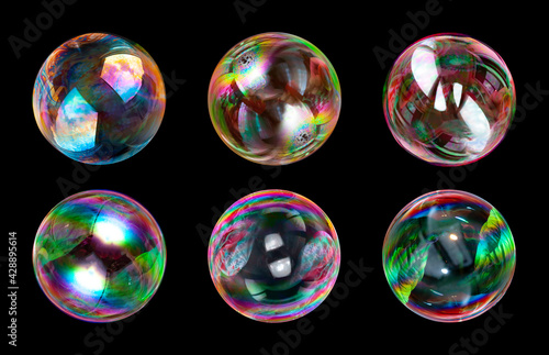 soap bubbles isolated on black background