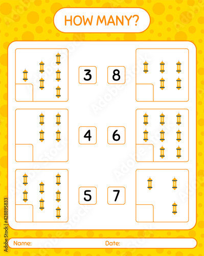 How many counting game with arabic lantern. worksheet for preschool kids, kids activity sheet, printable worksheet