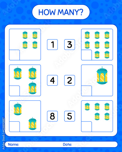 How many counting game with arabic lantern. worksheet for preschool kids, kids activity sheet, printable worksheet