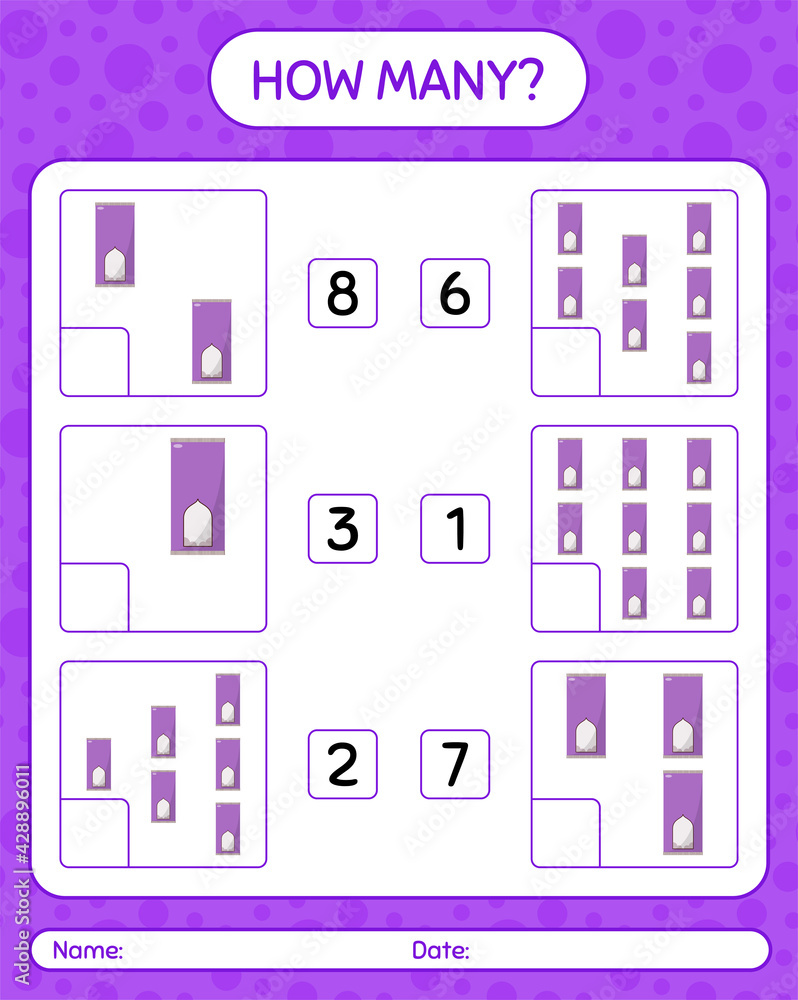 How many counting game with prayer rug. worksheet for preschool kids, kids activity sheet, printable worksheet How many counting game with prayer rug. worksheet for preschool kids, kids activity sheet, printable worksheet