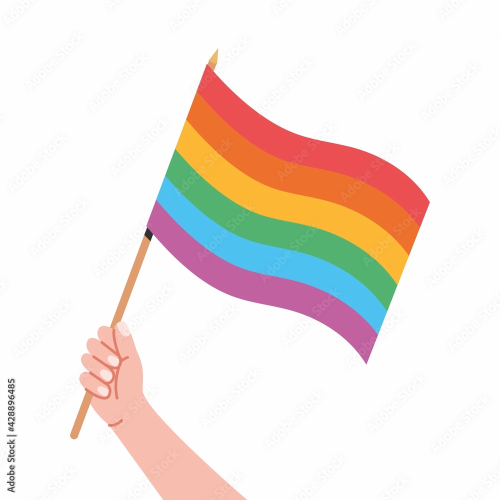 Rainbow flag in hand. Pride flag, hand holding lgbt symbol isolated on ...