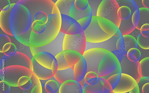 Colorful abstract background with rainbow soap bubbles with trendy gradient fills