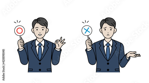 スーツ姿の男性　会社員　正解と不正解　イラスト素材