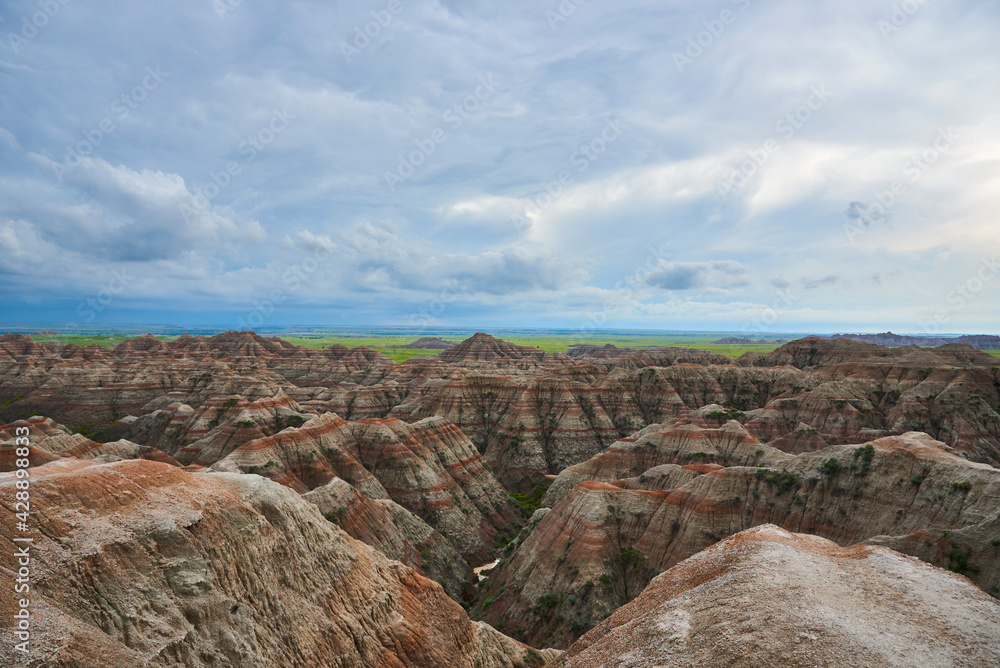 View over pinnacles in Badlands National Park
