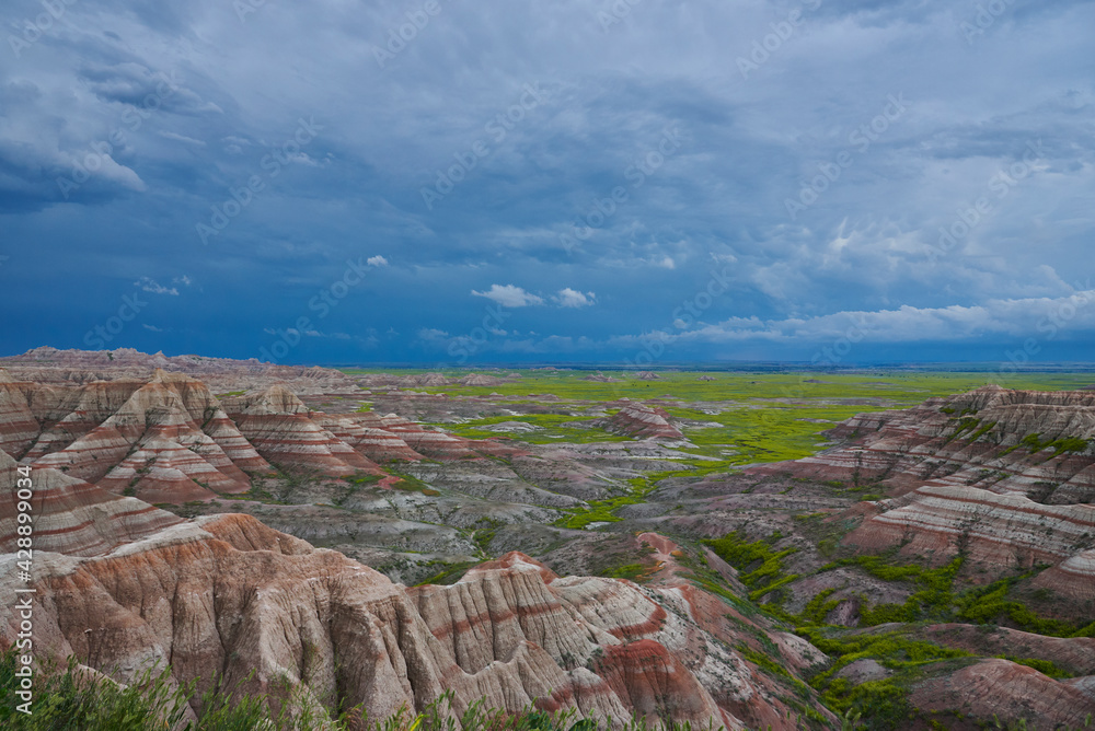 View over pinnacles in Badlands National Park