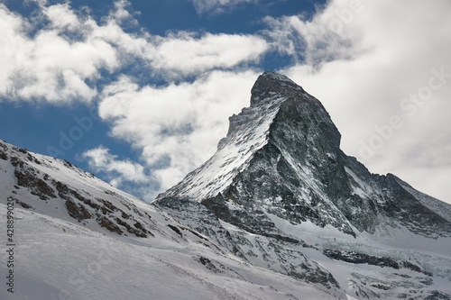 Matterhorn winter landscape with clouds moving