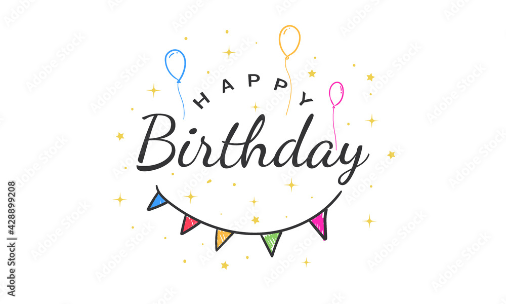 Happy Birthday text lettering calligraphy isolated on white background. Greeting Card Vector Illustration.