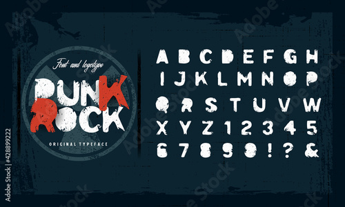 Grunge scratch type font, vintage typography. Punk style textured font and alphabet. Vector illustration