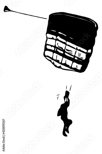 Skydiving parachutist parachuting down vector illustration 
