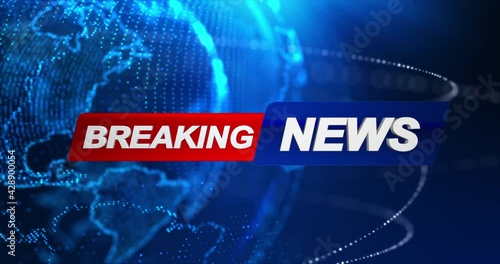 Breaking News Template intro for TV broadcast news show program with 3D breaking news text and badge, against global spinning earth cyber and futuristic style photo