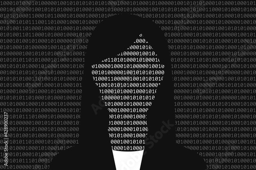 Binary code surface and silhouette of businesswoman wearing suit