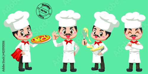 set of chef in blue background