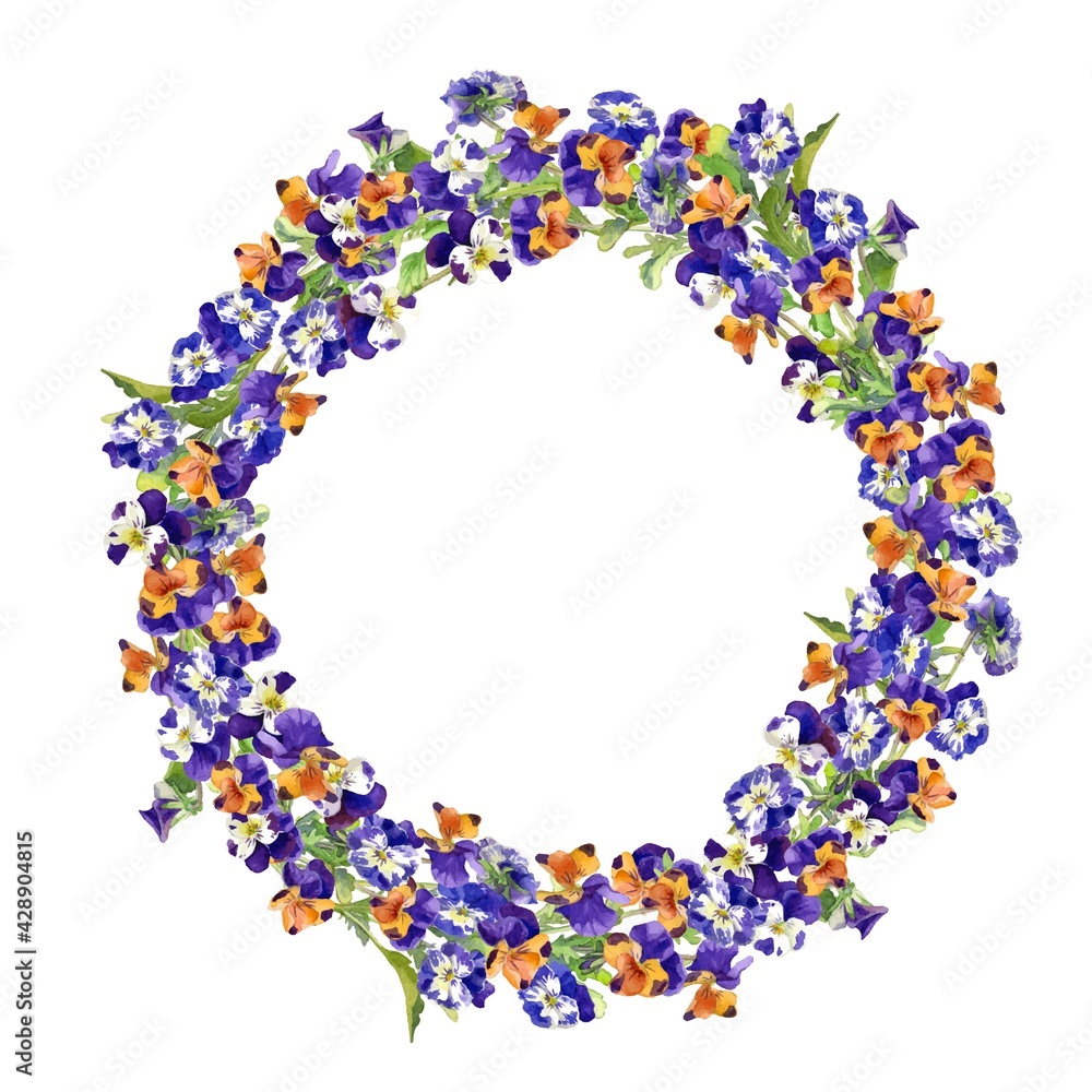 A Vector Wreath Image of Pansies