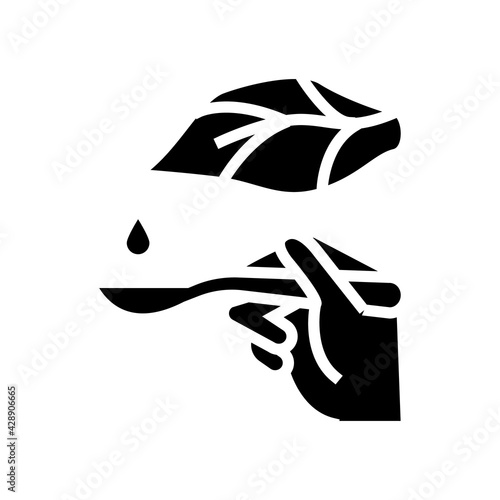plant drop homeopathy liquid on spoon glyph icon vector. plant drop homeopathy liquid on spoon sign. isolated contour symbol black illustration