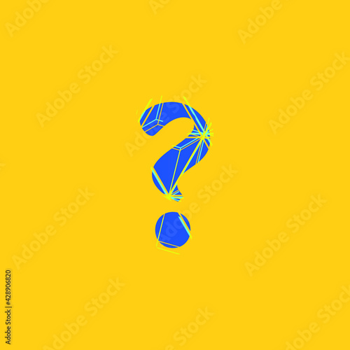 question mark illustration with glitter effect and shiny lines, editable digital vector.
