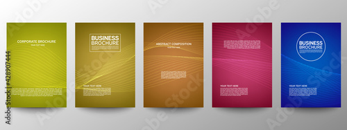 Cover geometric minimal. Set. Vector abstract line pattern for poster design. Set of templates for business brochures. Cool gradients. Graphic pattern for annual album backdrop.