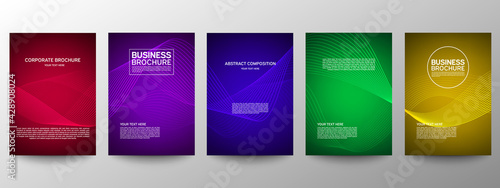 Cover geometric minimal. Set. Vector abstract line pattern for poster design. Set of templates for business brochures. Cool gradients. Graphic pattern for annual album backdrop.