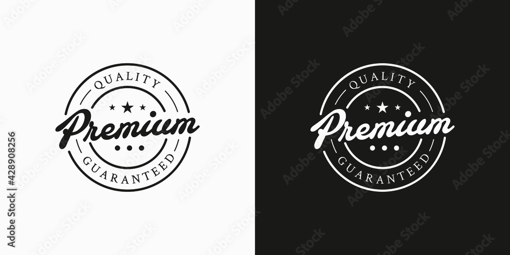 Illustrations of premium quality label stamp design concept - obrazy, fototapety, plakaty 