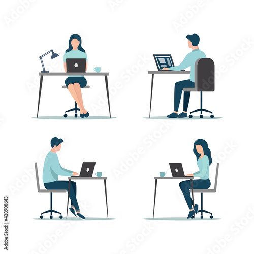 Office work concept. Colored flat vector illustration. Isolated on white background.