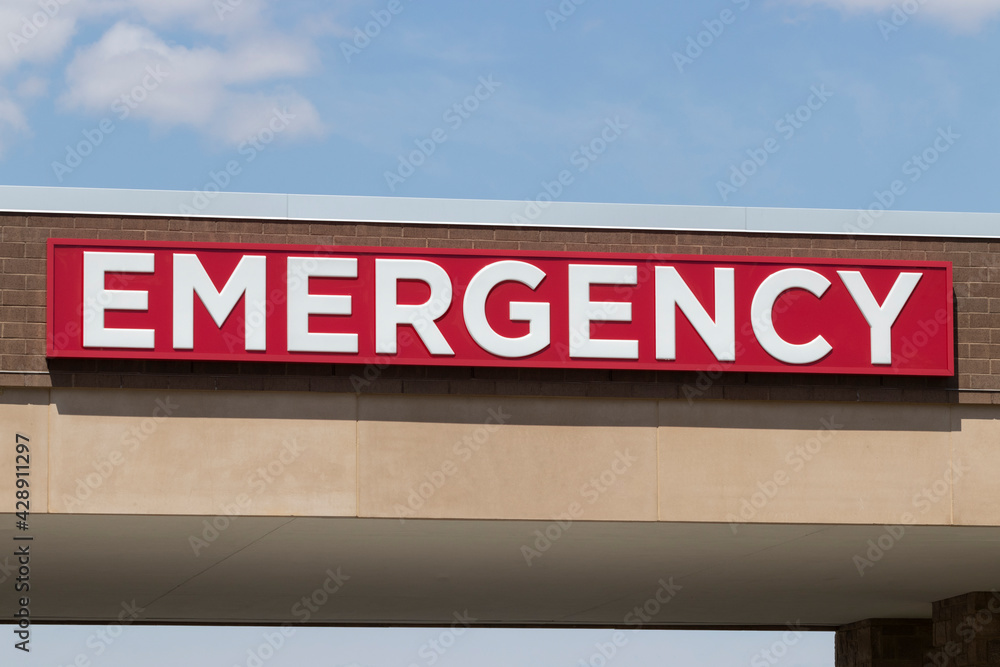 Red Emergency Entrance Sign for a Local Hospital Red Emergency Entrance Sign for a Local Hospital