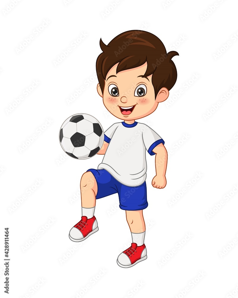Cartoon little boy playing football Cartoon little boy playing football