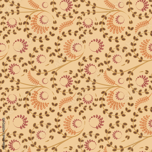 Seamless texture, pattern on a square background - flowers and leaves. Styling.