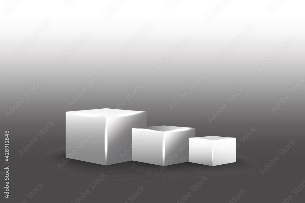 Three white cubes in realistic style. Empty open gift box template. Vector illustration. Stock image. Three white cubes in realistic style. Empty open gift box template. Vector illustration. Stock image.