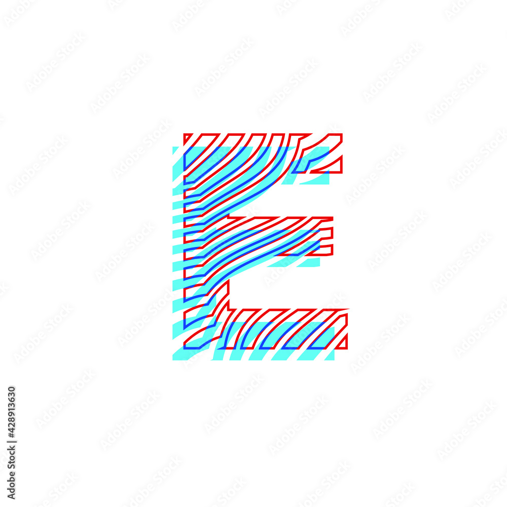 letter E  textured curved lines with patterned appearance