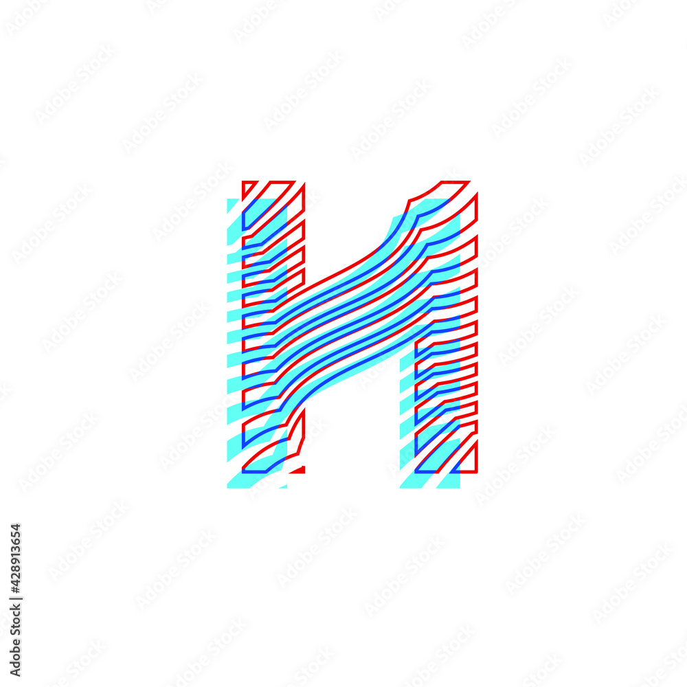 Fototapeta premium letter H textured curved lines with patterned appearance
