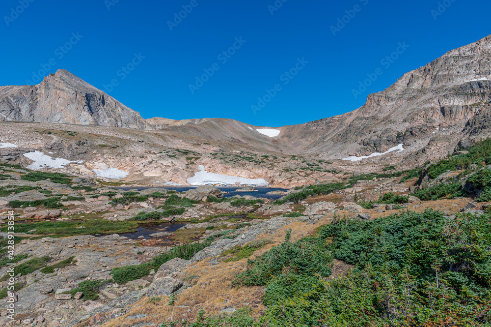 Mount Alice and Chiefs Head Peak over Snowbank lake in Rocky Mountain National Park, Colorado, USA