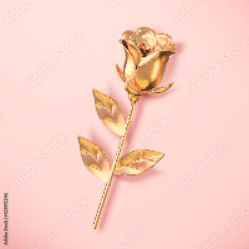3d golden metal rose