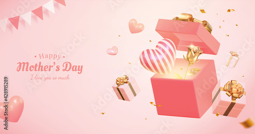3d Mother's Day banner with gifts