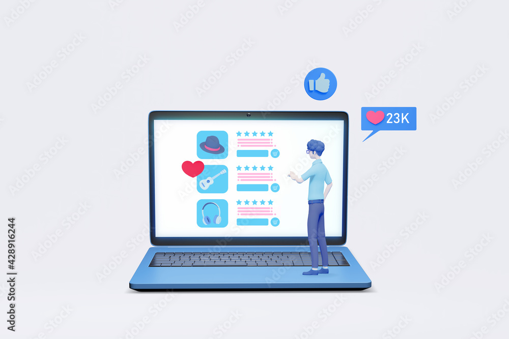 man shopping with online interface display 3d illustration man shopping with online interface display 3d illustration