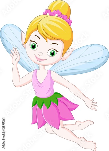 Cartoon funny little fairy on white background