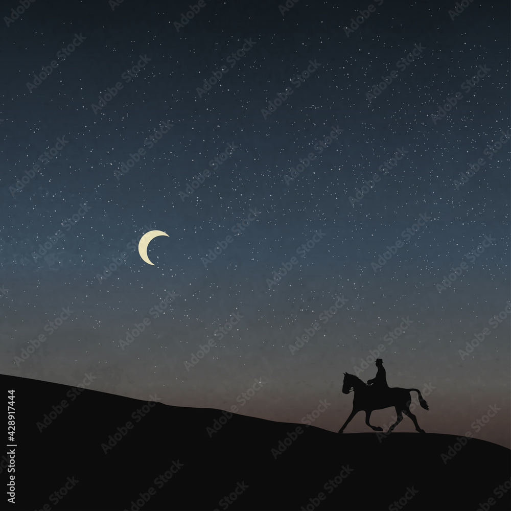 A Gentleman Riding A Horse Under The Moonlight